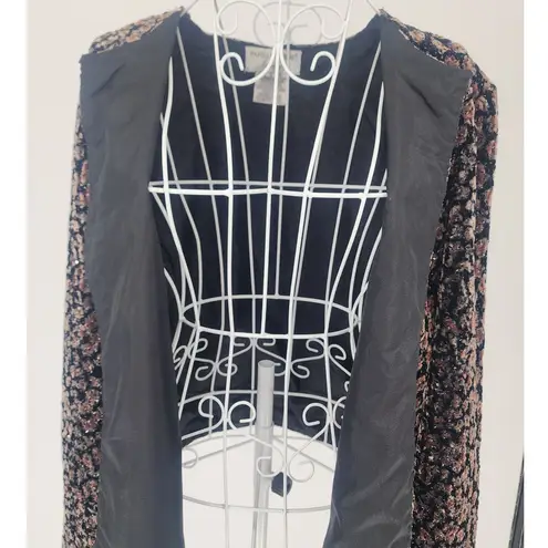 Papell Boutique Evening Black Floral Velvet Sequin Jacket Women’s Size L Size L