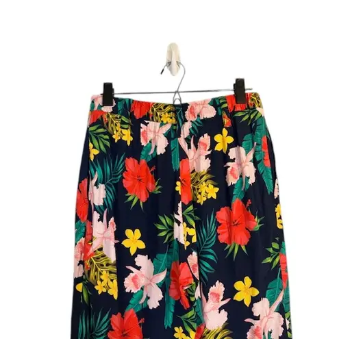 Soft Surroundings Navy Blue Multi Color Floral Tropical Pants Women Sz PS