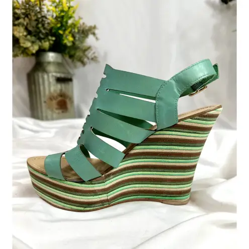 Anna Luz Leather Open Toe Wedge Sandals Handmade Brazil 10 Green