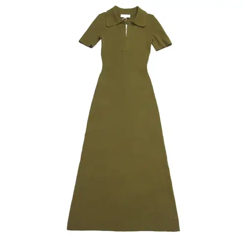 Sézane NWT La Maille Sezane Numa in Olive Wool Blend Ribbed Knit Midi Sweater Dress XS