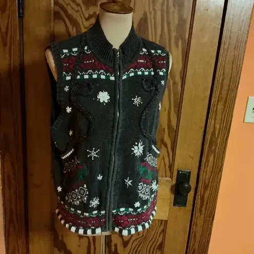 Vtg Y2K unique mitten pockets holiday sweater vest Size M