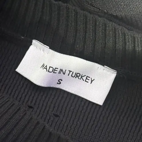 JF Lefon Cut Out Knit Top Women S Black Striped Long Sleeve Sweater Designer