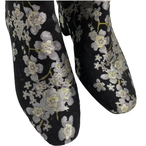 Anne Klein  Akgorgia Floral Embroidered Ankle Booties Black Silver 9