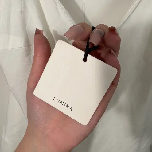 Lumina White Peplum Ruffle Bottom Lino Blend Minimalist Tank Top Made in Italy M Size M