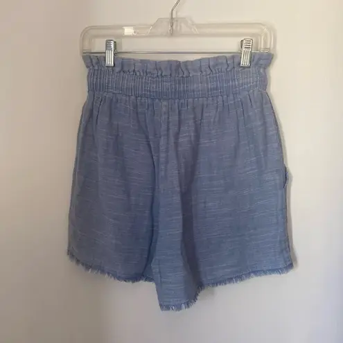 Doe & Rae blue raw hem drawstring shorts with pockets