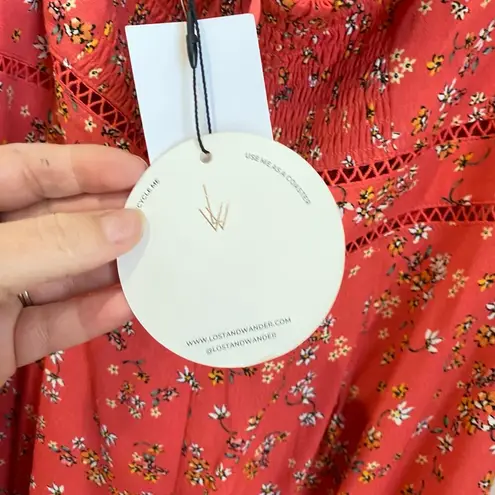 Lost + Wander Everyday Adventures Coral Floral Smocked Romper Size L NWT