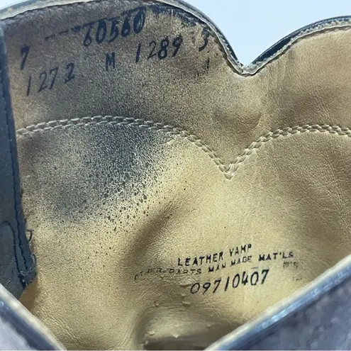 Vtg Women 7M Navy Blue Black Leather Vamp Roper Cowgirl Boots Biker Core Distres Size 7