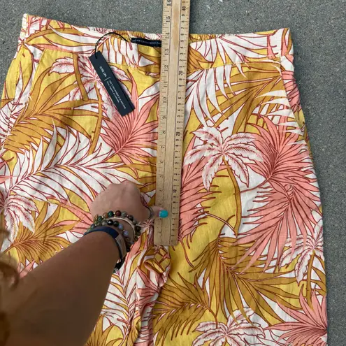 Tahari Linen Wide Leg Crop Pants Tropical Palm Leaf Yellow Pink Linen XL NWT