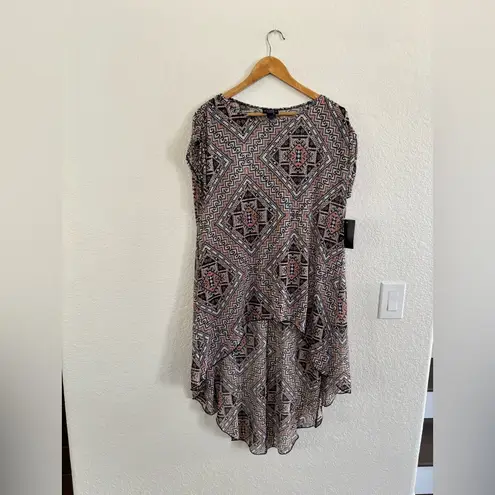 Chic Geometric Print Tunic Top Pink Size M