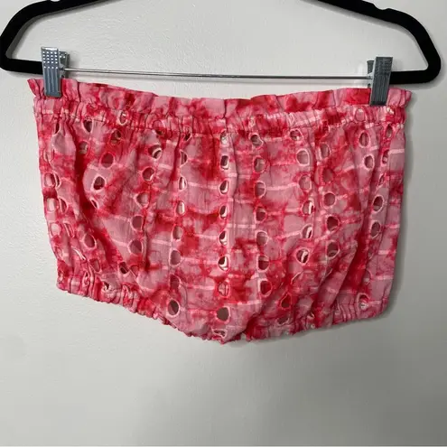 Ramy Brook Hot Pink Tie Dye Sheer Eyelet Strapless Summer Beach Crop Top Medium