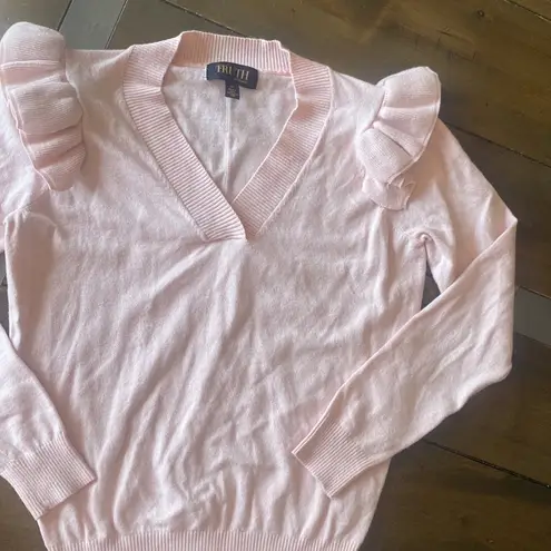 Truth by Republic pink ruffle shoulder v neck knit sweater small pink powder
