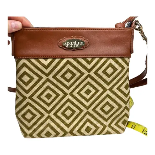 Spartina 449 Geometric Green/ Cream Leather and Linen Crossbody Bag with Wallet