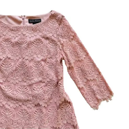 Jessica Howard Dress Blush Pink Lace 3/4 Sleeve Lined Sheath Party Size 8P