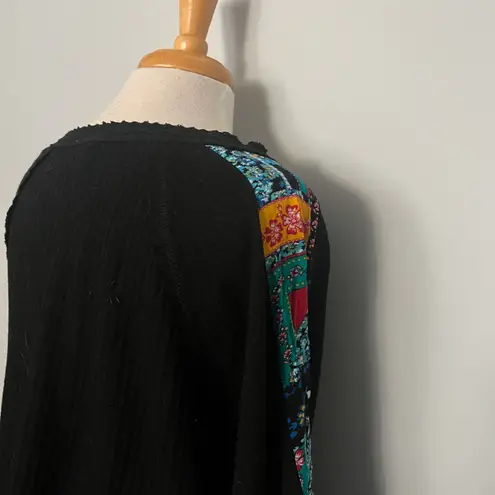 Kori America Black Vneck Sweater With Colorful Sleeves