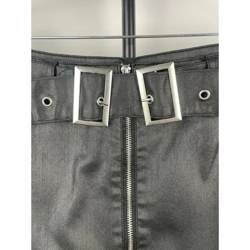Amp Black Faux Leather Waxed Front Zip Goth Punk Mini Skirt With Belt Size L Size L