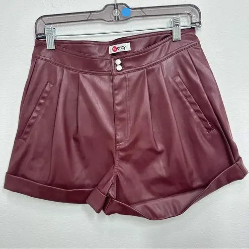 Sunny Maroon Pleather Faux Leather Shorts Casual Summer Festival Moto Vegan Purple Size 27