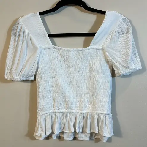 Sim & Sam White Crochet Square Neck Summer Beach Crop Ruffle Shirt Women’s XS