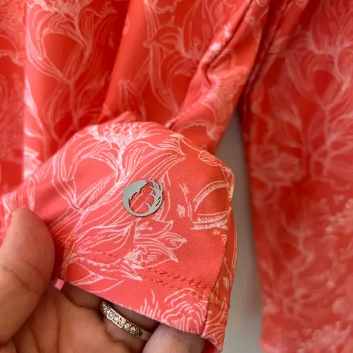 The American Outdoorsman Sz XL Coral Floral Rash guard Long Sleeve Sun Tee Top Orange