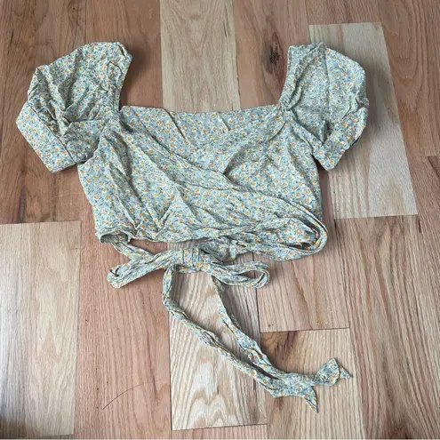 Planet Blue Floral Puff Sleeve Wrap Top XS