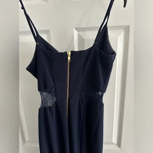 Betsy and Adam Lace-Inset soutache gown dress - navy blue