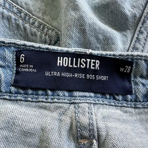 Hollister Ultra High-Rise 90s Denim Shorts Ripped Distressed Light Wash 6