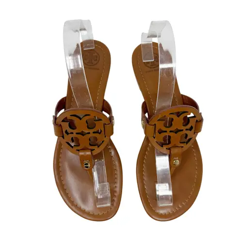 Tory Burch  Miller Sandals Brown Leather Logo Thong Slides Women’s Shoes 8.5 - Image 3