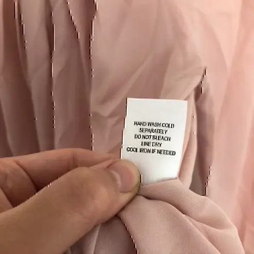 BELLATRIX Pleat Neck Long Sleeve Blouse Solid Light Baby Pink Keyhole Cutout XS