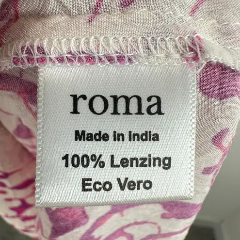 Roma Sleeveless Dress Pink Floral Print Ruffle Trim Tiered Boho Chic Lenzing Size L