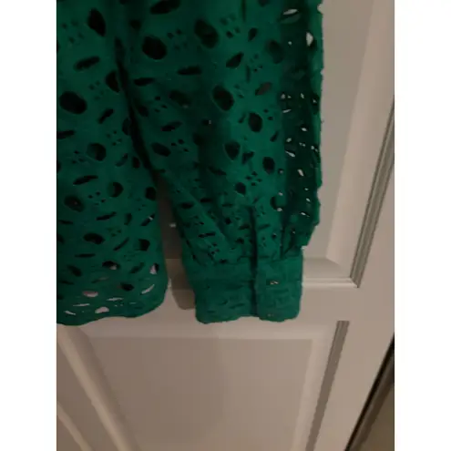 Calypso St. Barth XS/S Eyelet Tassel Top Emerald Green Long Sleeve Blouse Shirt - Image 6