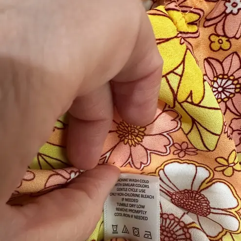 Madden NYC Floral Crop Top Yellow Orange White Back Tie Boho Summer LS Size M Size M