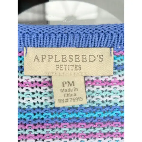 A7 Y2K VTG Appleseeds Striped Linen Cotton Blend Button Front Cardigan Sweater Pink Size M