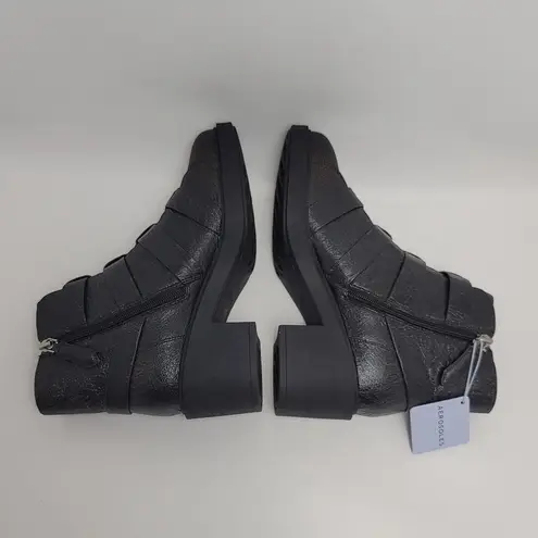 Aerosoles Gavyn Multi Buckle Biker Ankle Booties Crackled Black Leather Size 8.5