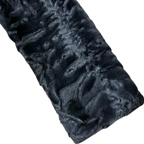 Smith Fine Furs Womens Genuine Swakara Lamb Fur Parka Jacket Sz 14 Dyed Fox Trim