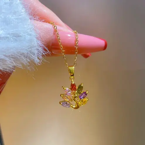 18K Gold Plated Colorful Crystal Peacock Pendant Necklace for Women