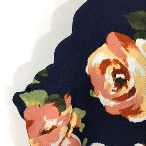 Fifty Street New Scalloped Floral Dress Halter Sleeveless Skater Mini Navy Multi