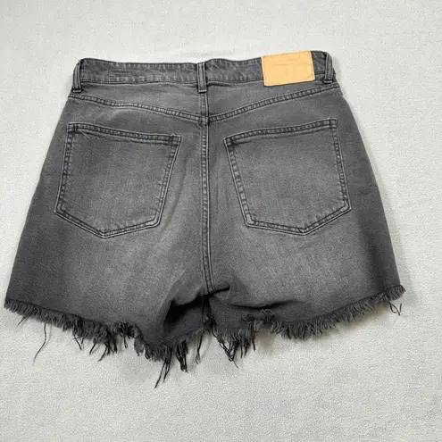 H&M  Womens Denim Jean Shorts 10 Black High Rise Faded Distressed Frayed Hem