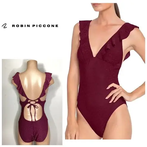 Robin Piccone New. plum ruffle one piece. Size 14. Retails $168