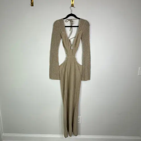 Babyboo NEW Nadine Crochet Maxi Dress Size Medium Beige Khaki Tan