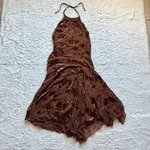 Unique Vintage Vintage Velvet Burnout Silk Dress Sz 6-8 Fur Trim Shawl Y2K Fairy Grunge Runway