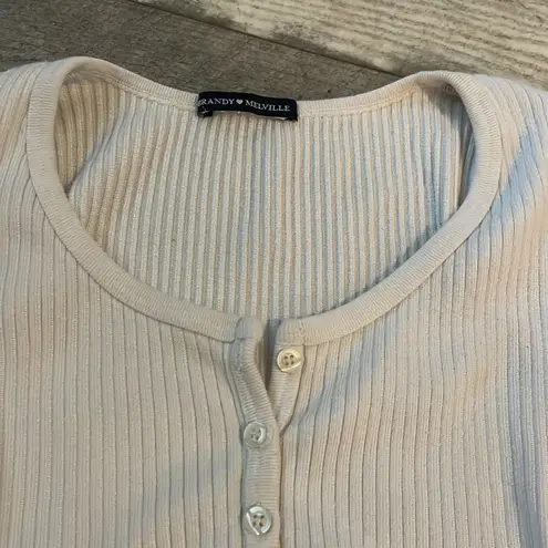 Brandy Melville  Cream Button Down Crop Top - Image 2