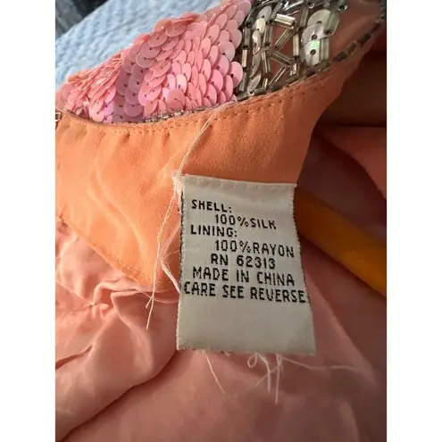 Vintage 80s Silk Sequin Pink Cocktail Dress Medium Fit Knee Length Sparkle Shine Size 6