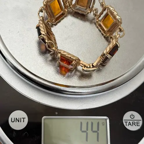 Vintage SARAH COVENTRY Wild Honey Amber Glass 7” Link Bracelet 44g. Gold