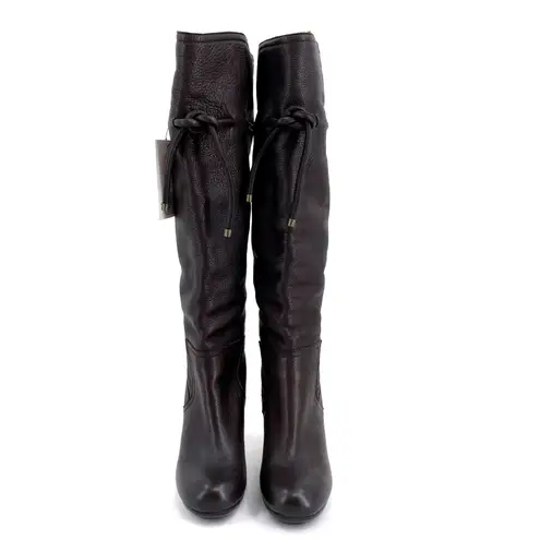 See By Chloe Tall Brown Leather Boots Wool Lined High Heeled Pebbled Size 37.5