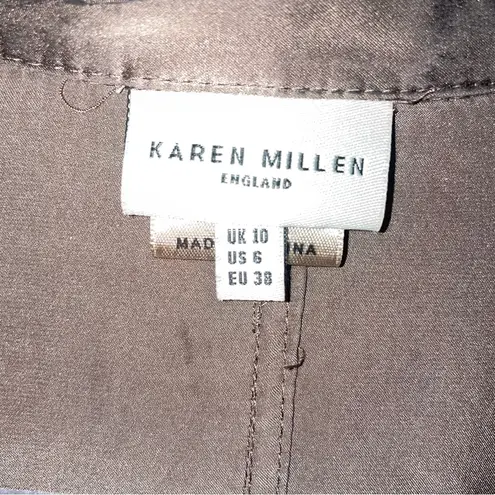 Karen Millen Silk Military Button Up Blouse Women Size 6 Long Sleeve Utility