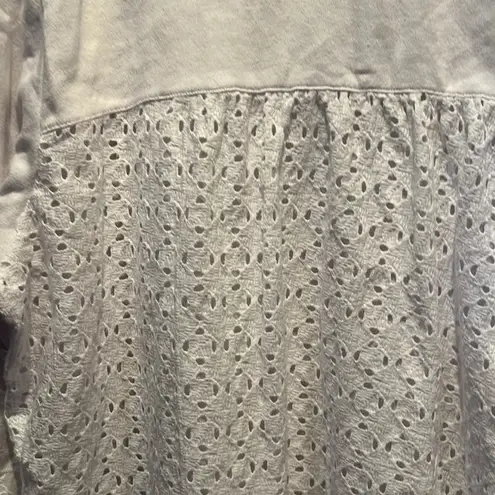 Tribal Women’s All White Patchwork Bohemian Eyelet V Neck Top Size XL