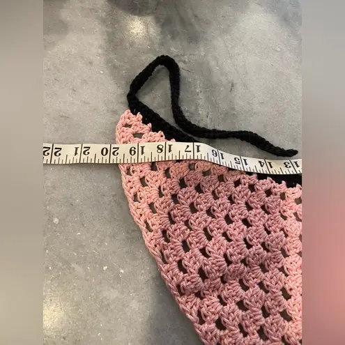 Handmade Pink Black Soft Cotton Crochet Triangle Kerchief Headscarf Mesh Boho
