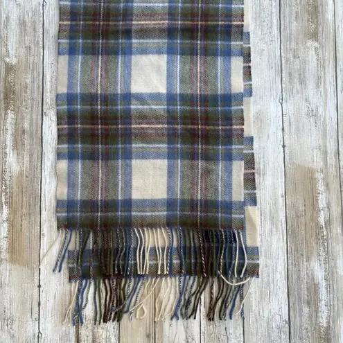 Lochmere Tartan Plaid Cashmere Scarf Blue Fringe Heritage Cozycore Preppy 60”