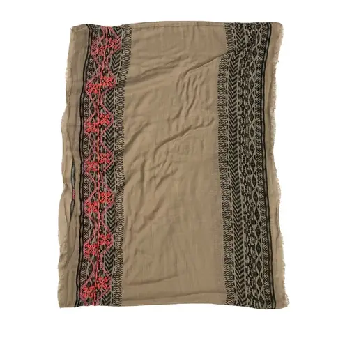 Infinity Scarf Embroidered Raw Hem Aztec Geometric Pink Coral Black Taupe Beige Tan