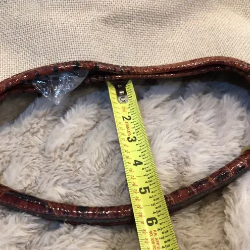 Brahmin Canvas and Warm Brown Crocodile Leather Shoulder Bag with Medallion