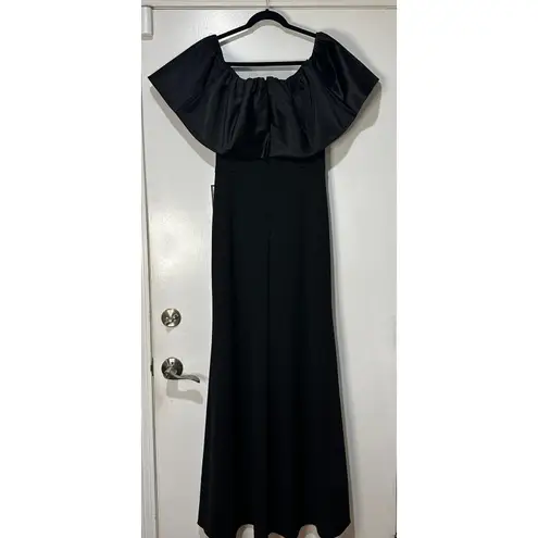 Betsy and Adam Women's Off-The-Shoulder Ruffle Gown Black Size 14 NWT Feminine